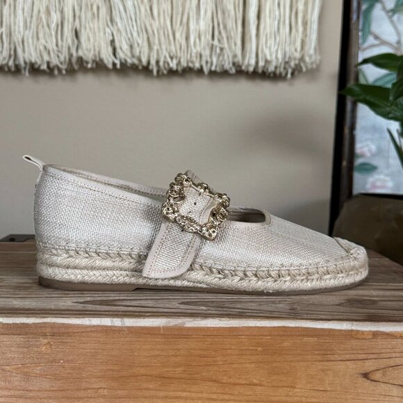 Sam Edelman Maddy Espadrille Mary Jane Light Natural Basket Weave Flats Size 8 - Picture 8 of 17